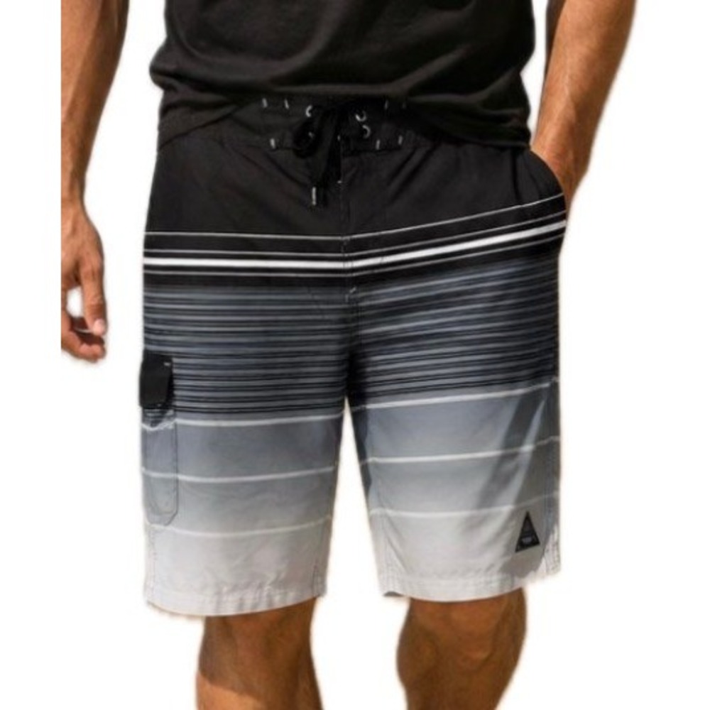 Trinity Board Shorts. Black/White/Gray Striped. Men's Size 38